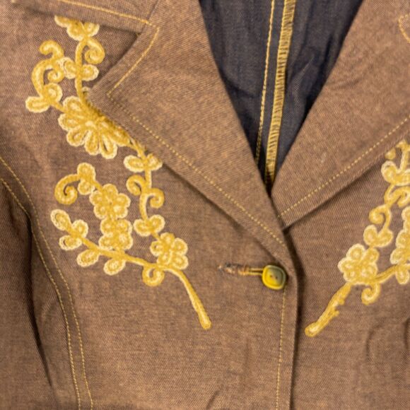 Vtg Lew Magram Womens Western Blazer Jacket Sz 12 Cotton Embroidered Brown - Picture 8 of 11